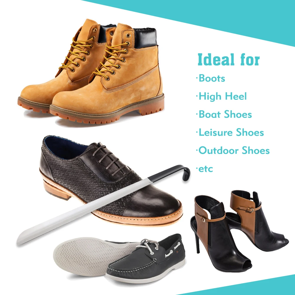 Zomake 2pcs Long Handled Shoe Horn Leather Shoehorn Metal Long No Bending Shoe Spoon Home Tools For Pregnant Backache Eldery