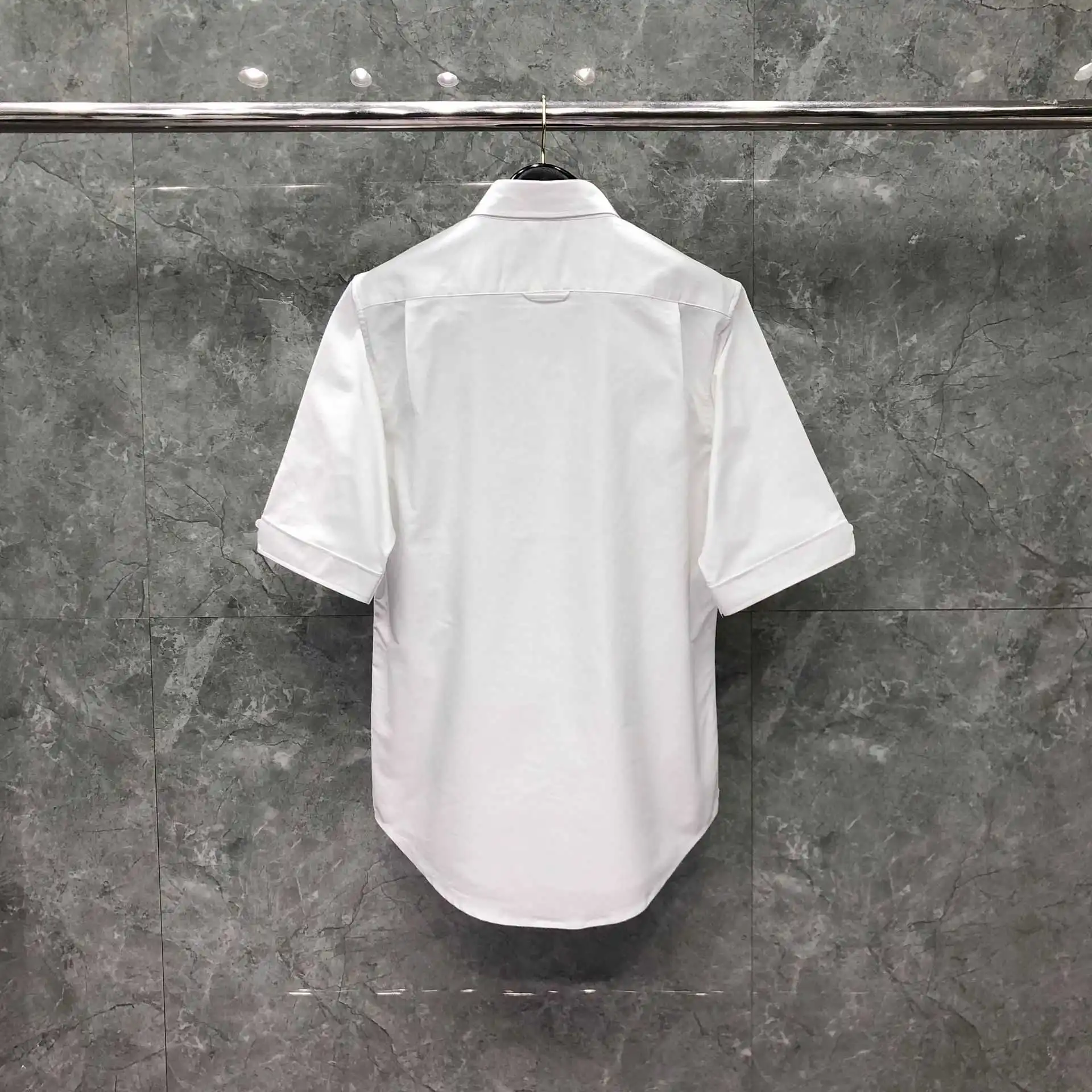 

2021 Fashion Brand Shirts Men Slim White Short Sleeve Casual Shirt Oxford Middle Striped Cotton Summer Men's Clothing