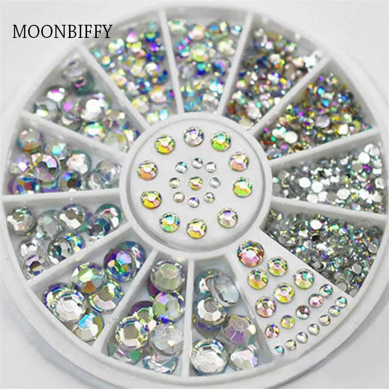 

DIY Nail Art Wheel Tips Кристалл Блеск Стразы 3D украшение для ногтей Белый AB Цвет акриловая Алмазная дрель