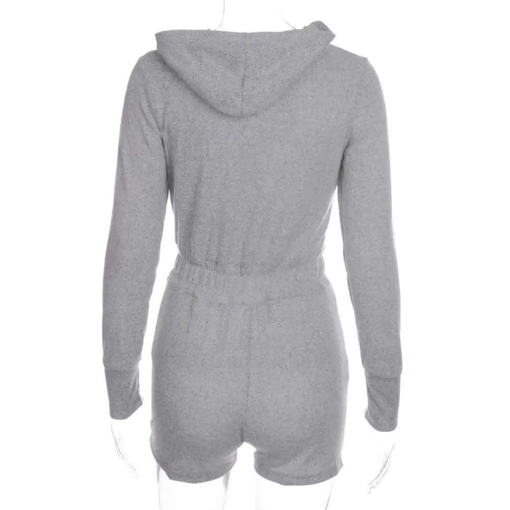 

2021 New Fashion Women Playsuits Long Sleeve Hooded Jumpsuit Casual Zipper Solid Color Jumpsuit for Sports Daily Wear Bodysuits