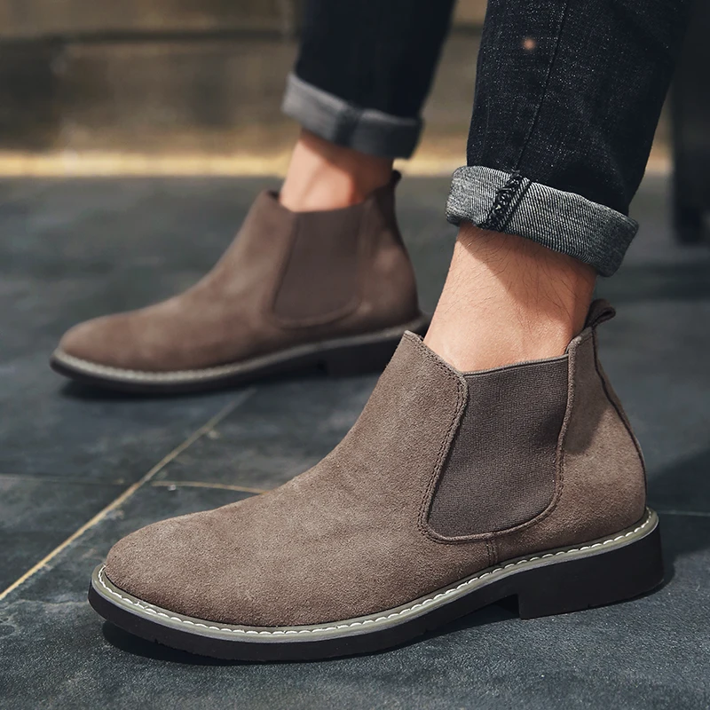 

Pop Boots Chelsea Winter Warm Men Boots Leather Trend Hunting Trekking Camping Mountaineering Men Black High Top Casual Shoes