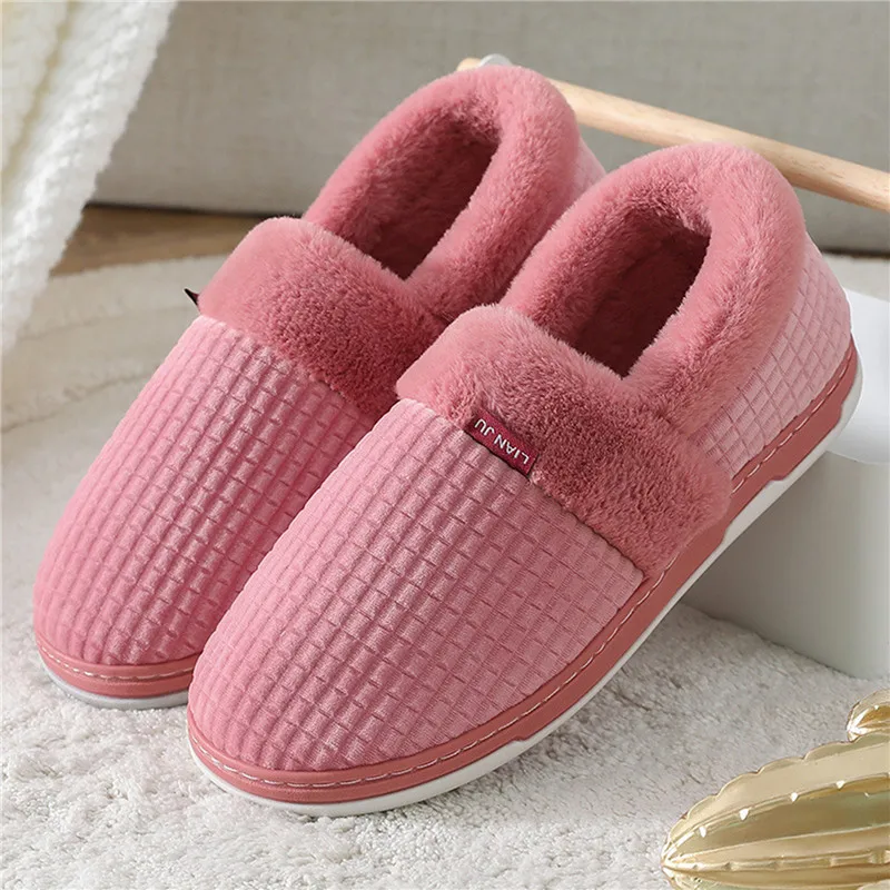 

Women Winter Warm Slippers Indoor Thick-Soled Casual Winter Female Indoor Slippers Simple Solid Color Women Shoes 38-43 Size