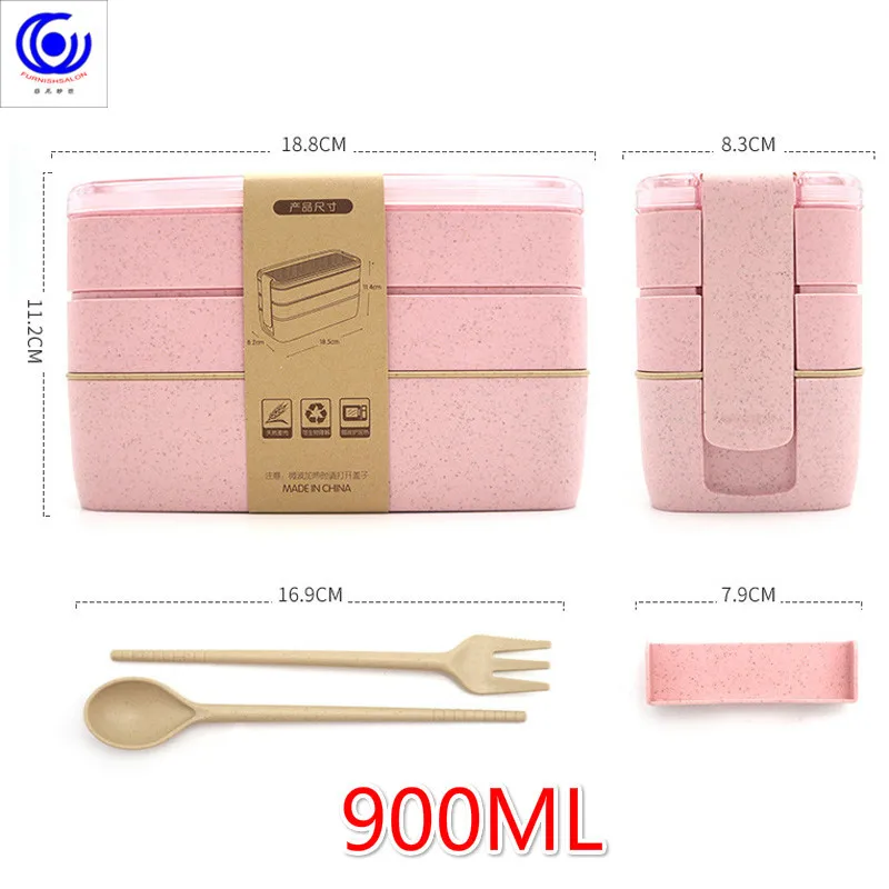 900ml Healthy Material Lunch Box 3 Layer Wheat Straw Bento Microwave Boxes Dinnerware Food Storage Container Lunchbox|Коробки для