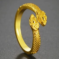 two snake head finger ring exaggerated spirit gold color mens rings fashion trendy stereoscopic opening dragon party ring