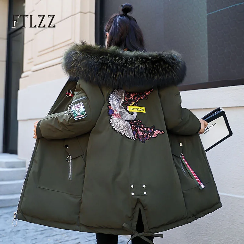 Женские свободные длинные парки осень зима шапки капюшоны воротник из