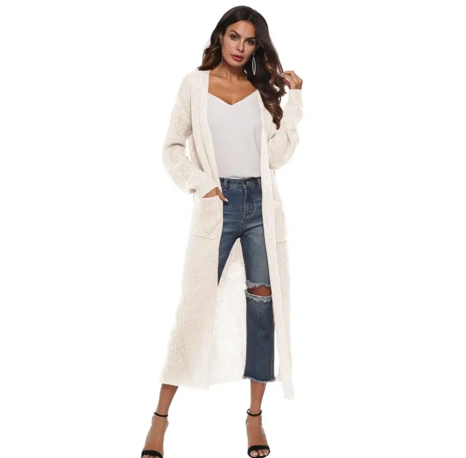 

Sweaters Cardigan Women Long Sleeve Pocket Casual Crochet Knitted Sweater Long Coat 9 Colors