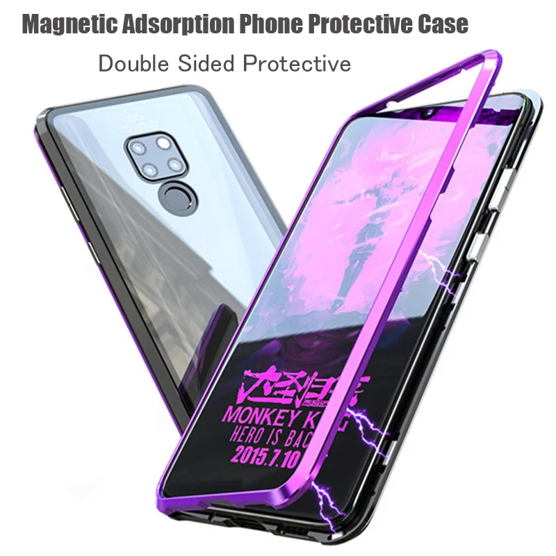 Двухсторонний 360 градусов Магнитный адсорбционный стеклянный чехол для Huawei P20 P30