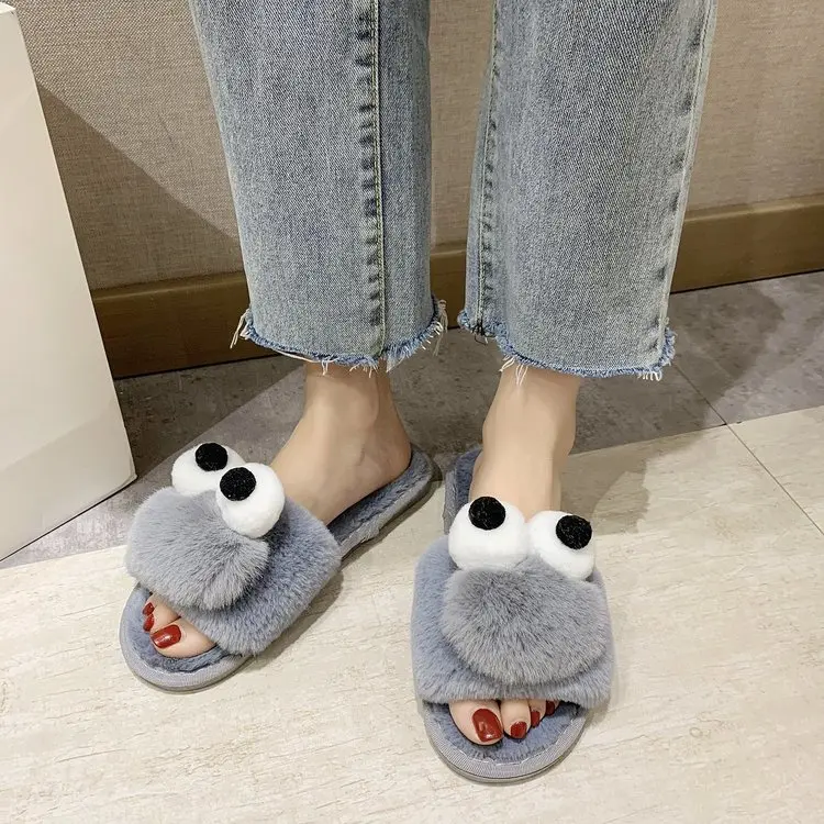 2021 Autumn and Winter New Style Cotton Slippers Ladies Funny Slippers Home Slippers Flat Slippers Women Furry Slippers Women