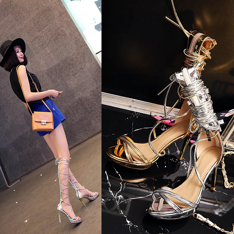 

High heel cross strap Roman women's shoes sandals Summer 2020 Women Sandals New high-heeled Sexy Cross Straps Roman Shoes women