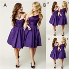 Новинка на заказ, ТРАПЕЦИЕВИДНОЕ Фиолетовое Женское атласное платье подружки невесты, платье на одно плечо без рукавов длиной до колена