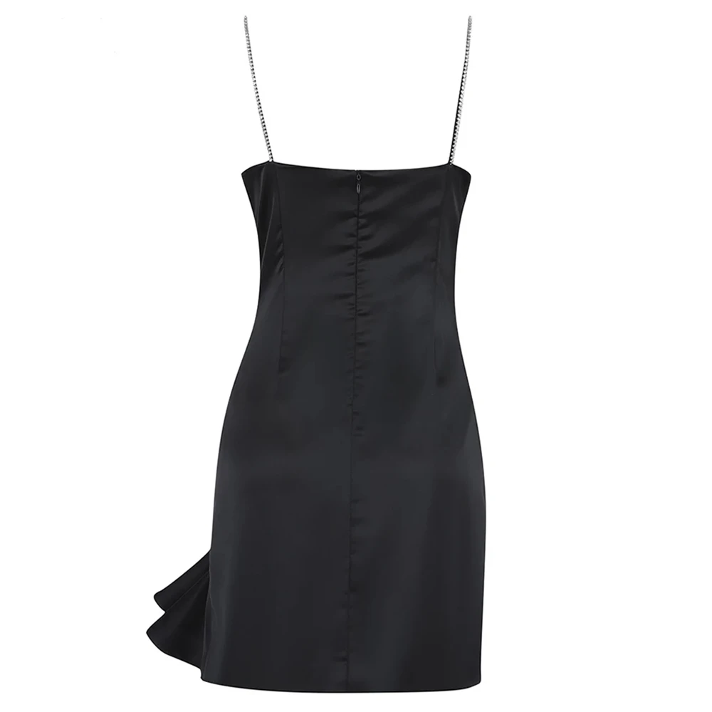 

Sladuo New Arrive Fashion Black Bow V Neck 2021Women Mini Club Dress Sexy Spaghetti Strap Sleeveles Celebrity Runway Party Dress