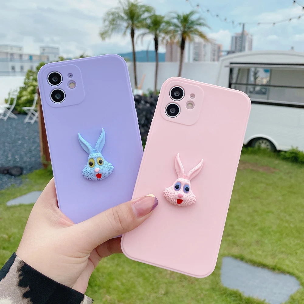 

Светящийся 3D чехол для телефона с кроликом для iPhone 11, 12 Pro Max, XS, X, XR, 7, 8 Plus, SE, 2020, 12, мини-чехол с прямой рамкой, яркий мягкий силиконовый чехол