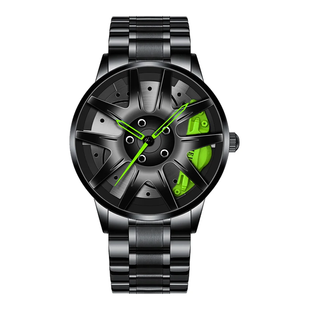 

Watch for Men Waterproof Stainless Steel Quartz Wristwatch Sports Male Clock Car Wheel Rim Hub Design
