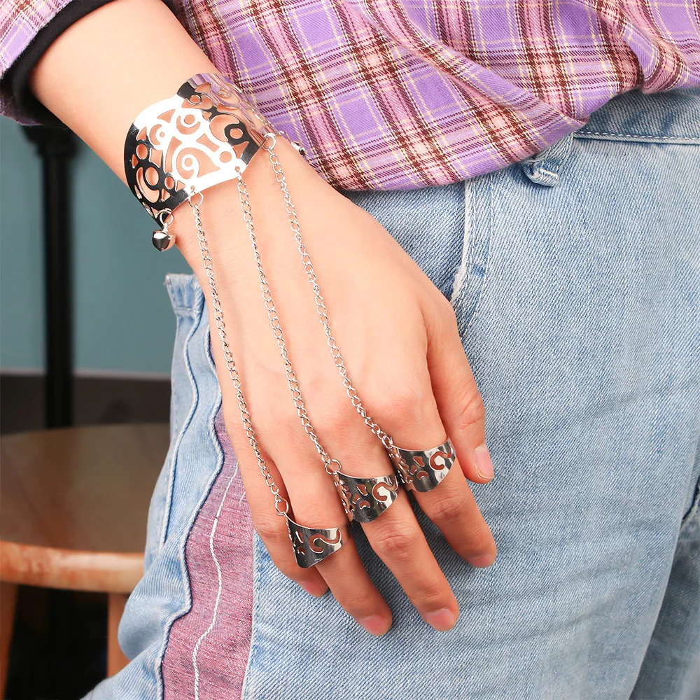 Модный панк золотой полый браслет с цепочкой на руку ювелирное изделие запястье
