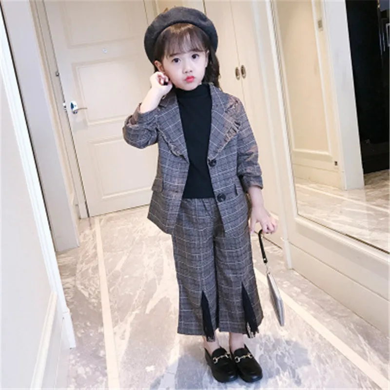 Комплект одежды для девочек подростков модная клетчатая куртка + штаны