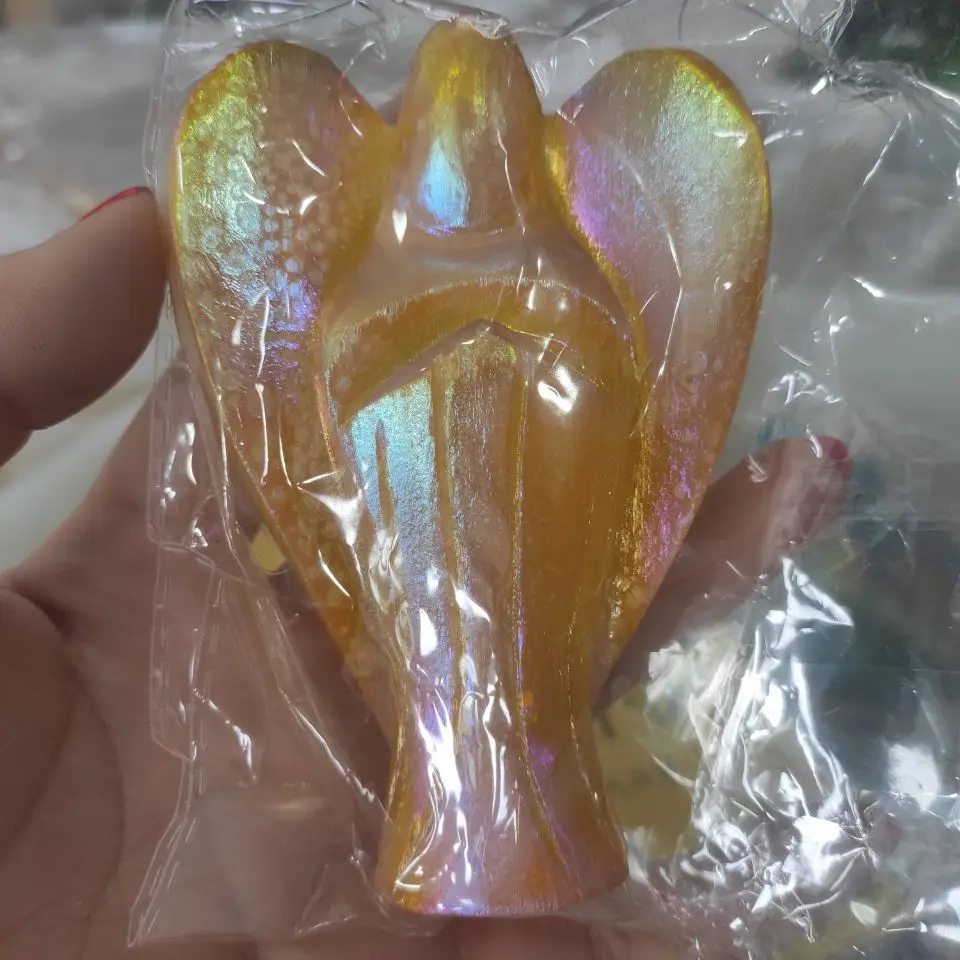 

10cm yellow Electroplating gypsum Wishing angel spiritual energy stone home decoration