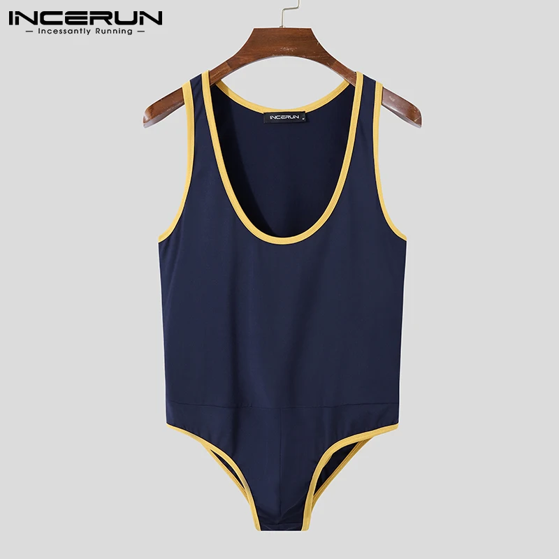 

Men Patchwork Bodysuits O-neck Sleeveless Tank Tops Hollow Out Romper Pajamas 2022 Fitness Sexy Underwear Men Bodysuit INCERUN 7
