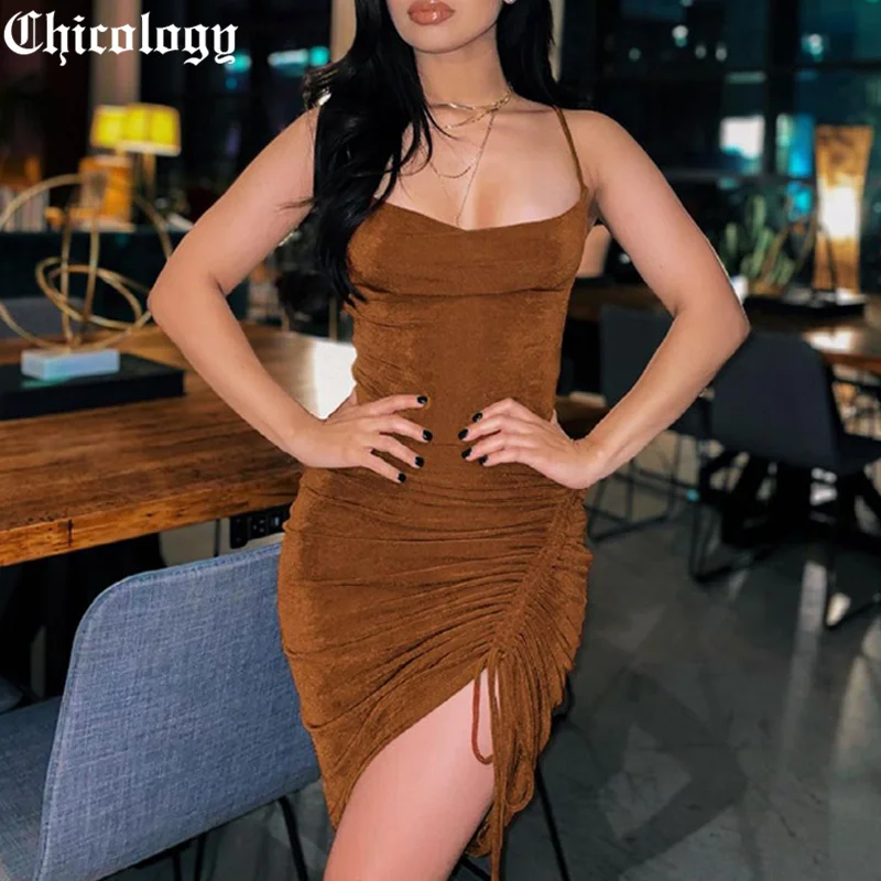 

Chicology Women Summer 2021 Birthday Dress Sling Sexy Slit Side Bodycon Fashion Sleeveless Wholesale One Shoulder Dresses