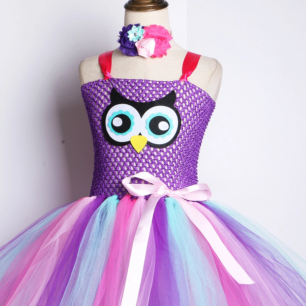 Cute Owl Children Dresses Girls Cartoon Costume for Halloween Party Kids Animal Tutu Dress with Flowers Headband Outfits | Детская