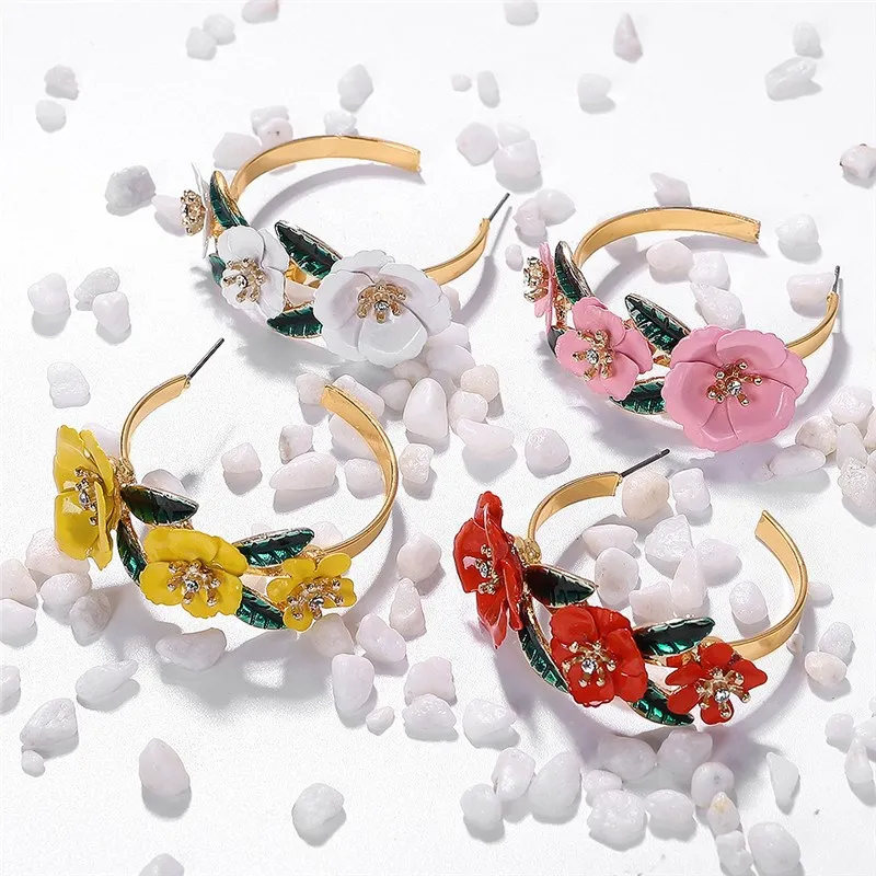 Цветок в Корейском стиле большие женские серьги кольца золотого цвета круглые