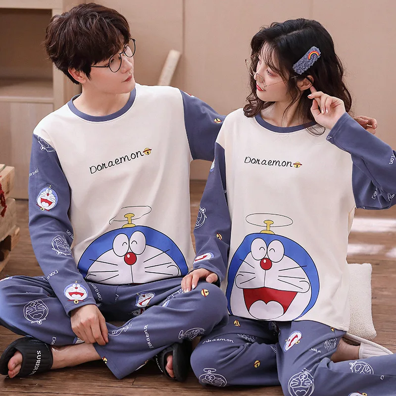 Новые осенне-зимние хлопковые Пижамные комплекты для пар с длинным рукавом в