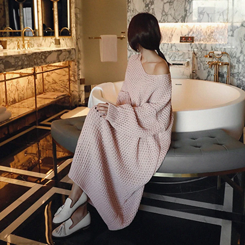 

Hot Sale Loose Knitted Sweater For Women Oversized Jumper Pullover Twisted V Neck Sweater Fashion Wild Warm Sweaters Dress