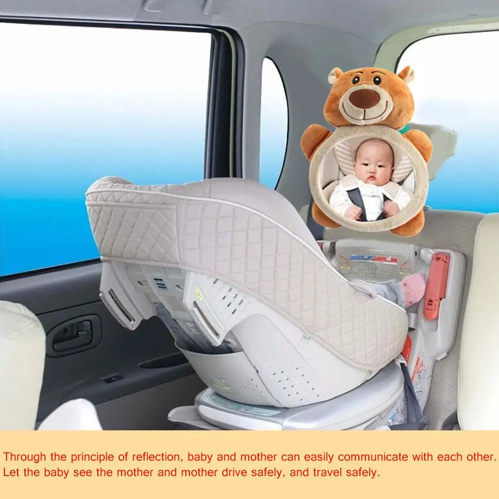 Espejos frontales para beb&eacute;, oso de peluche de dibujos animados, espejo ajustable para asiento trasero de coche, Monitor de visi&oacute;n de seguridad para ni&ntilde;os peque&ntilde;os-2