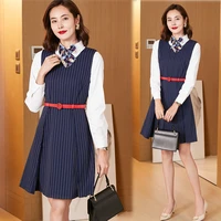 south korea summer womens stewardess uniform v neck skirt beauty salon waiter dress vest skirt shirt bow tie belt