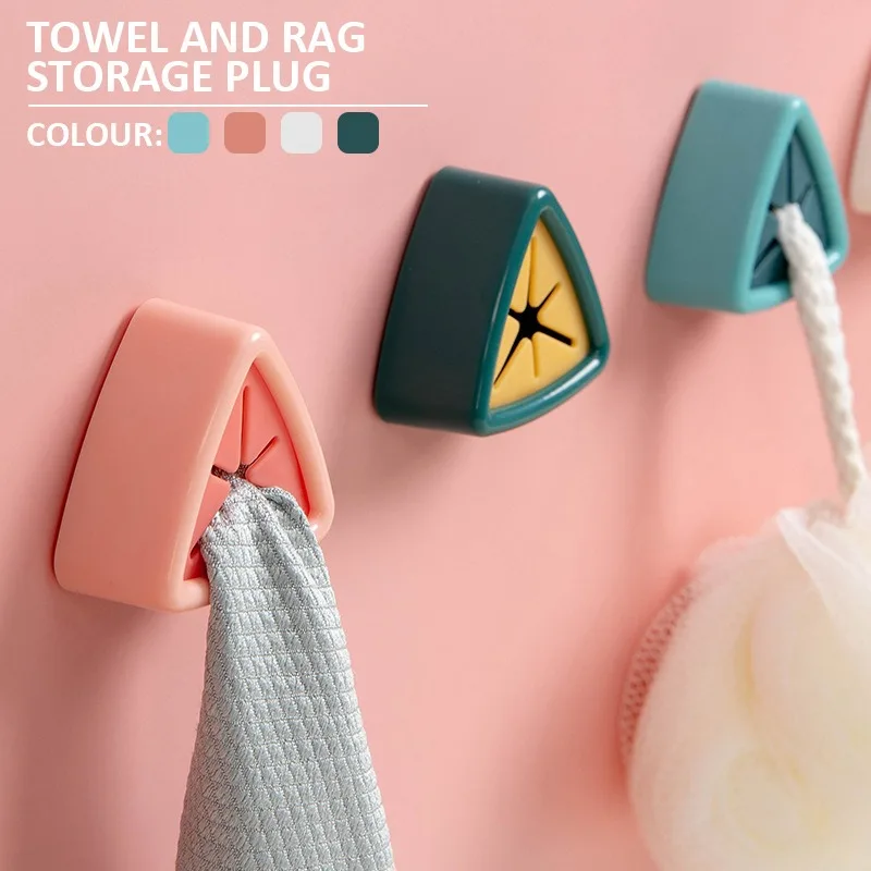 

Punch Free Towel Plug Holder Save Space Kitchen Organizer Towel Rack Storage Hooks Rag Cloth Plug Kitchen Bathroom Accessories