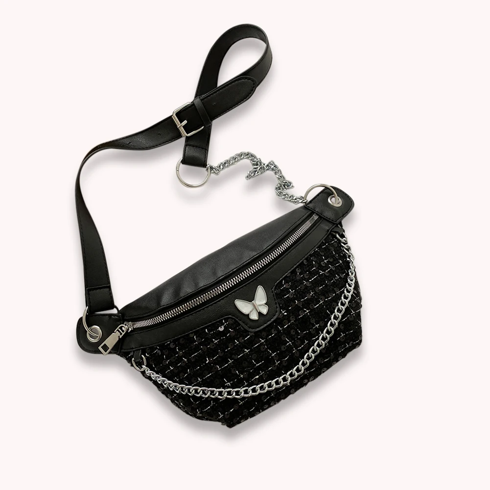 

Chest Shoulder Bag Sequins Fanny Waist Classic Chest Bag Classic Punk Shinny Women Vintage Bag Crossbody Belt Purses