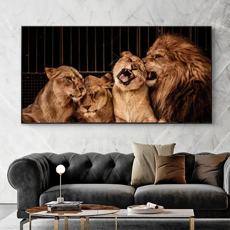 Лев Семья цирк постеры с животными и принты живопись на холсте искусство стены в