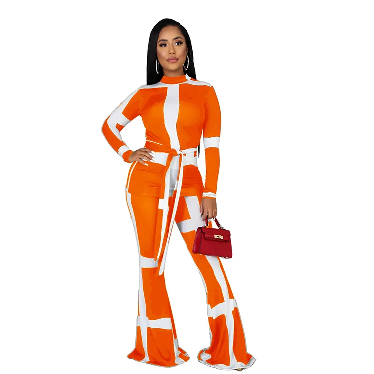 Хорошее качество контрастные цвета полосатые осенние расклешенные брюки