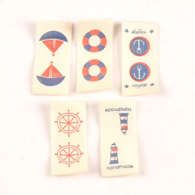 Смешанные 50 шт навигационные печатные бежевые хлопковые тканые этикетки для