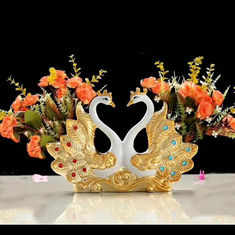 Позолоченный Лебедь свадебный подарок керамическая ваза украшения Декор для