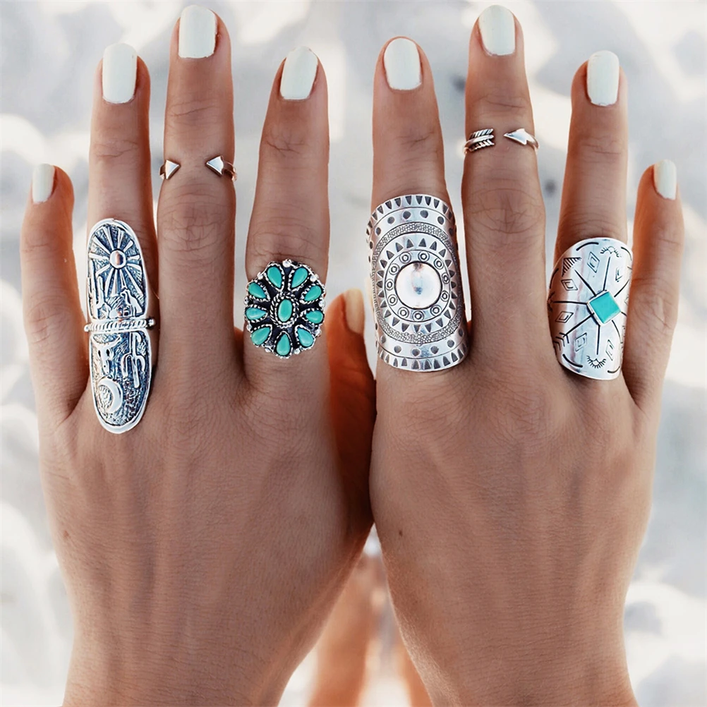 9 шт./компл. богемский винтажный комплект панк колец античный лист армированный