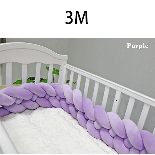 Purple-3M 4 слойная оплетка с узлом, дизайнерский бампер для детской кровати, индивидуальный, 2 м/3 м, коврик для детской кроватки, защитные бортики для кроватки, аксессуары для постельных принадлежностей, бортики для кроватки - Цвет: Purple-3M