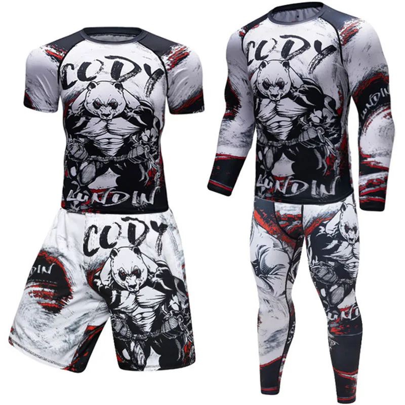 Мужской спортивный костюм MMA Rashguard Jiu футболка с надписью Jitsu + брюки для фитнеса