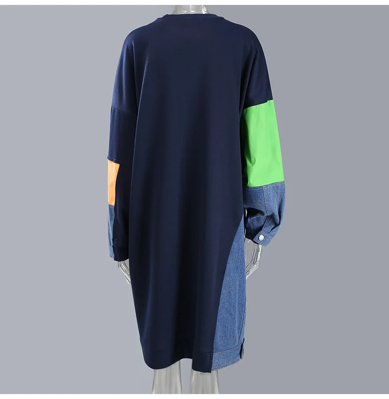 

2021 Spring New Casual Loose Patchwork Denim Dress Women