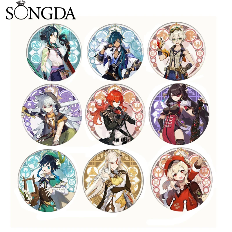 

Genshin Impact Cosplay Badge Anime Figure Brooch Zhongli Diluc Venti Klee Keqing Qiqi Pins For Clothes Backpack Decoration Gift