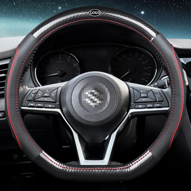 

Car Carbon Fiber Leather Steering Wheel Covers Interior Accessories 38cm for Suzuki Ignis Swift Ertiga SX4 Vitara Car Styling