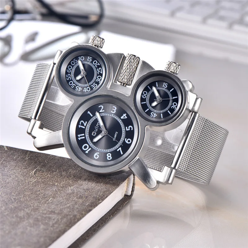 Oulm 1167 мужские часы сетчатые стальные повседневные спортивные с тремя часовыми