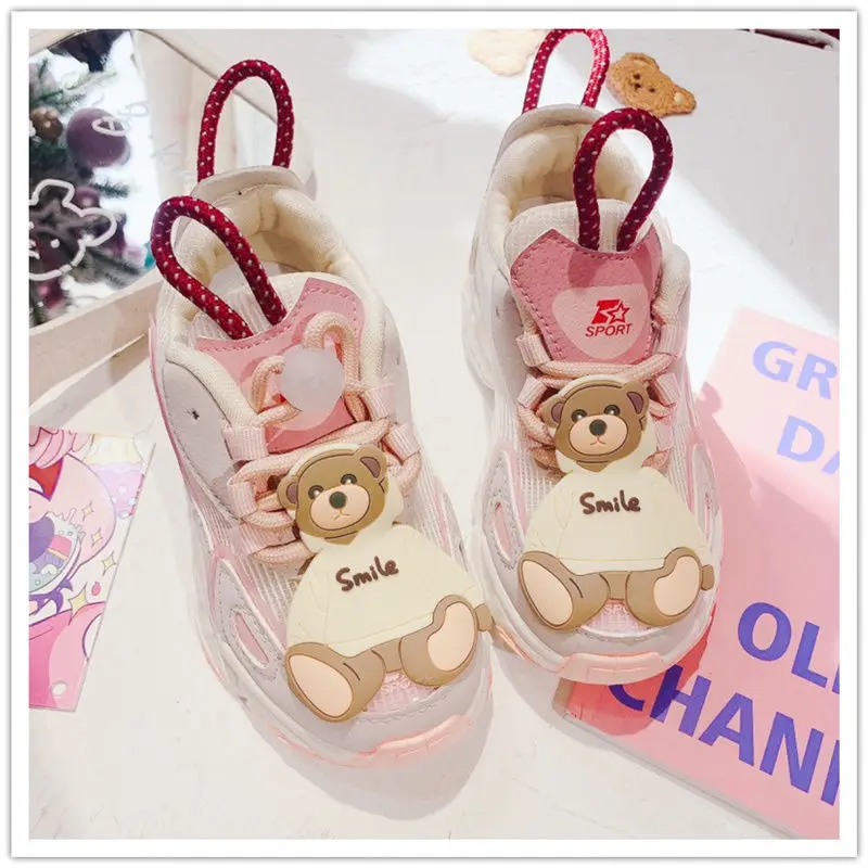 

2021 Spring and Autumn New South Korean Cartoon Bear Boys and Girls Sports Shoes Fashion Children's Soft Sole Leisure