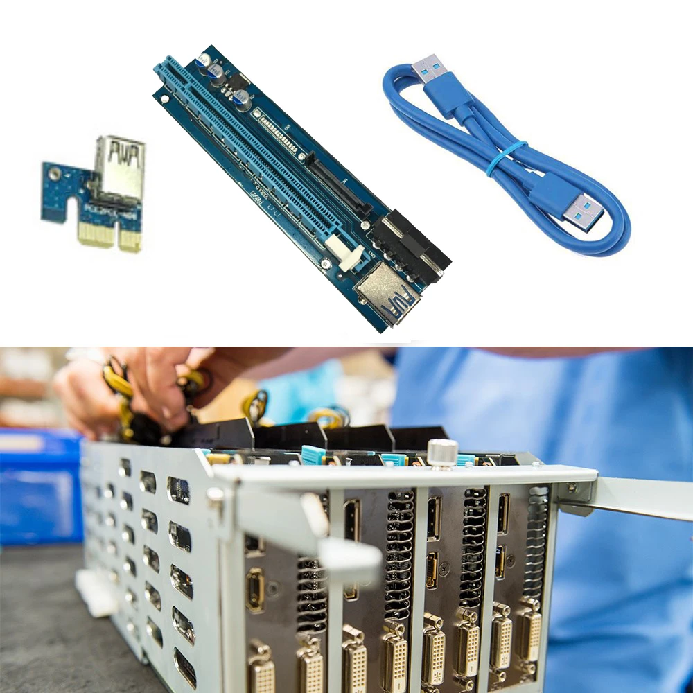 PCI-E 1X до 16X Райзер-карта удлинитель 4PIN + SATA двойной интерфейс с кабелем USB3.0