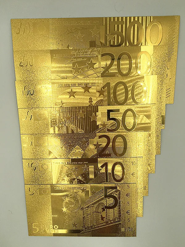 7 шт./лот полный комплект 24k Европейский 5 10. 20.50.100.200.500 евро Золотая банкнота