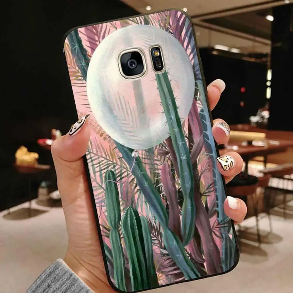 Мягкий силиконовый чехол для samsung galaxy s7 розовый мультяшный кактус противоударный