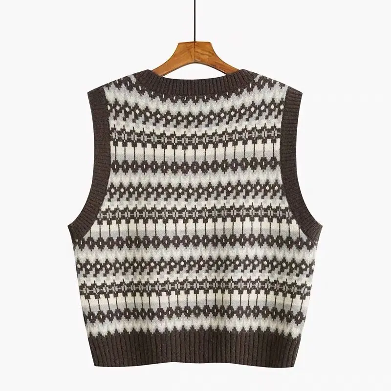 

V-neck knitted waistcoat vest women's outer wear 2021 new retro all-match college style waistcoat casual cotton