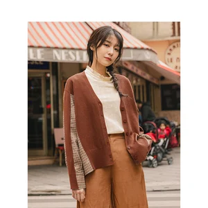 INMAN, осень 2020, Новое поступление, элегантный клетчатый кардиган с v-образным вырезом, свитер в стиле пэчворк