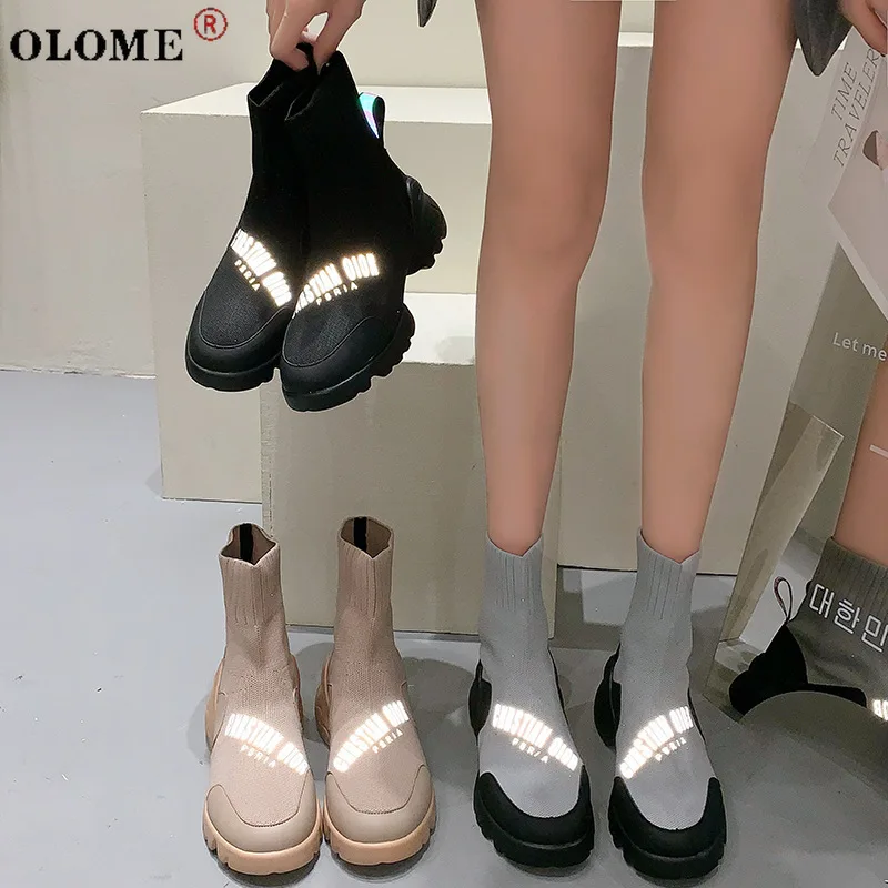 

2021 Autumn and Winter New Luxury Luminous Letter Stretch Boots Women's Mesh Socks Shoes Fashion Walking Casual Sports Shoes 40