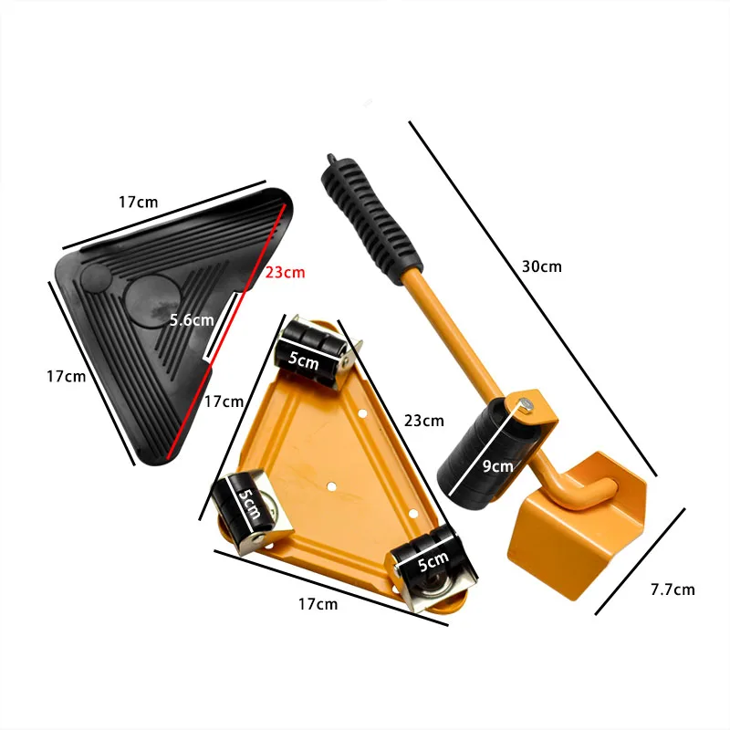 

5Pcs/Set Triangular Iron Mover Plates Corners Movable Portable Mover Heavy Object Moving Slightly Upward Transportation Tool