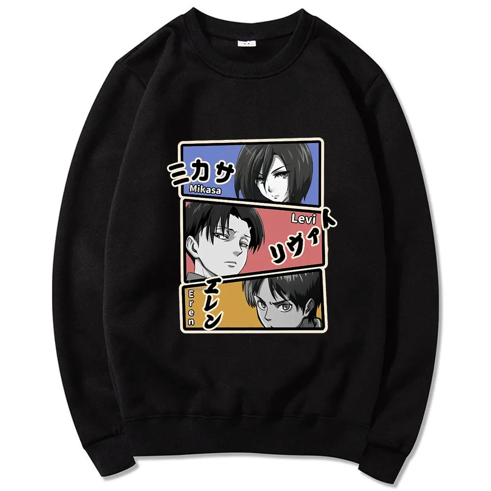 

Attack on Titan Sweatshirt Men Long Sleeve Pullover Casaul Shingeki No Kyojin Mikasa Levi Eren Anime Male Harajuku Sweatshirts